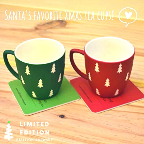 STALLION BARWARE Plastic Christmas Unbreakable Tea Cups (Red and Green, 150 ml) Set of 2