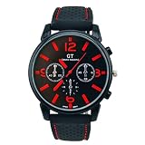 Hansee Männer Mode Silikon Armband Sport Cool Quarz Stunden Handgelenk Analoge Uhr runde Gehäuse Symbol des fälligen Edelstahl Sport Cool Schwarz Klassischer Einfache Atmosphäre Herrenuhren (Rot)