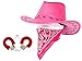 Price comparison product image cowboy OUTFIT Kit pink 3-Piece Set: Bowler hat, bandana Handcuffs KV - 29 Wild West Western Mexican country Adult One Size lux High Quality class festive accessory Great Party outfit for dressing up or to mark the event's Costume for Women Men Movie Stage Theatre festival Carnival Gift for Father Christmas/End of year