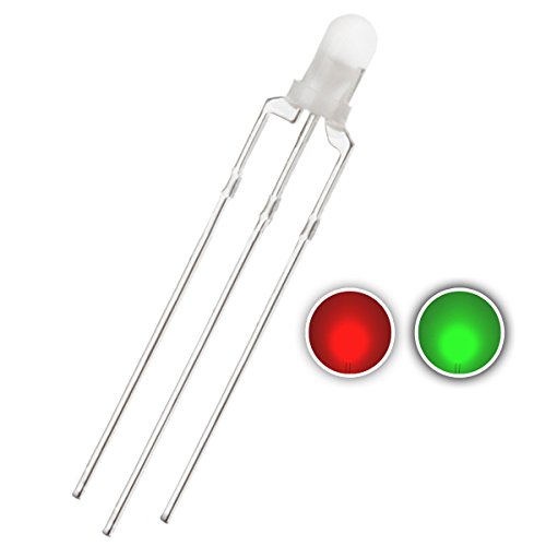 Chanzon 100 pcs 3mm Red & Green LED Diode Lights (Bicolor Common Anode Diffused Round) Lighting Bulb Lamps Electronics Components Light Emitting Diodes