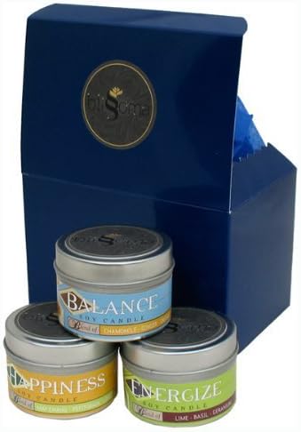 Blissoma Aromatherapy Soy 4 oz Tin Candle Gift Trio - Balance, Energize, Happiness natural scents by Blissoma