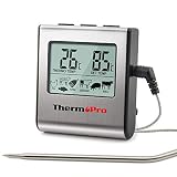 ThermoPro TP16 Thermomètre de Cuisson pour Viande Numérique avec Large Écran LCD pour Fumoir Four Cuisine Friandises Barbecue Grill Thermomètre avec Minuteur et Sonde de Températures en Acier Inoxydable