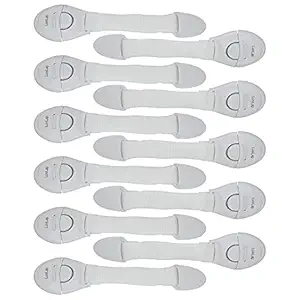 Luvlap Baby Safety Furniture Locks, Pack of 10 ; Adjustable and Flexible with 3M Adhesive, White
