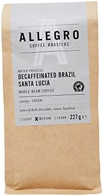 Allegro Coffee Roasters Decaffeinated Brazil Santa Lucia Whole Bean Coffee, 227 g