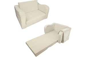 ‎WONDER SPACE Wonder Space Vor-montiertes Kinder Schaumsofa mit Decke, Kleinkind 2-in-1 Konvertierbares Sofa, Innen Zusammenklappbarer Lounger Stuhl & Klappbares Bodenbett für Jungen & Mädchen (Elfenbein)