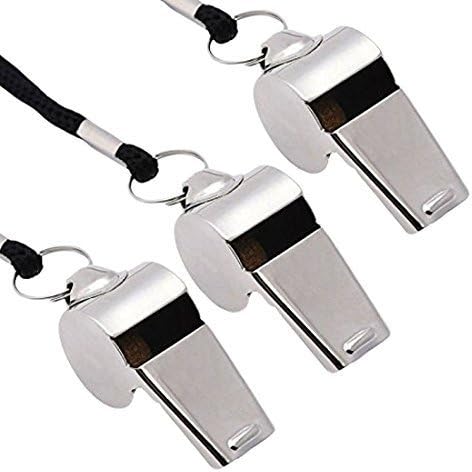 Gostscp Metal Referee, Coach Whistle - Stainless Steel - Extra Loud Whistle with Lanyard for School Sports, Soccer, Football, Basketball and Lifeguard Protection - 2 of Set