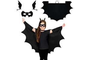 JSRHEEM Halloween Fledermaus Kostüm für Kinder – Fledermaus Cape + Maske + Haarklammer –Perfekt für Halloween Gruselparty, Fasching, Rollenspiel(S)