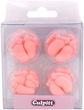 12 PINK FEET Sugar Cake Decorations (Pipings){Cupcake Toppers}