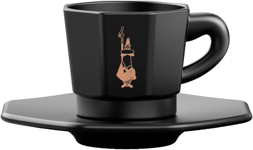 Bialetti - 4'lü Espresso Fincan Seti - Sekizgen Tasarım - Siyah Renk - Porselen