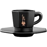 Bialetti - 4'l&uuml; Espresso Fincan Seti - Sekizgen Tasarım - Siyah Renk - Porselen
