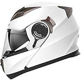 Casco Moto Modular ECE Homologado - YEMA YM-925 Casco de Moto Integral Scooter para Mujer Hombre Adultos con Doble Visera-Blanco-M