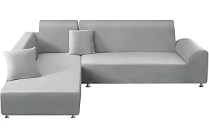 ShowyLive Lot de 2 Housse de Canapé Extensible 2 Places+2 Places Housse de Canapé d'angle en Forme de L pour Canapé de Angle, Protection Canapé d'angle, Gris Clair