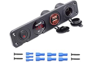 MASO 4 Hole Toggle Switch Panel with Dual USB Socket Charger 2.1A&2.1A + LED Voltmeter + 12V Power Outlet for Marine Car Boat Trailer Motorhome(Red)