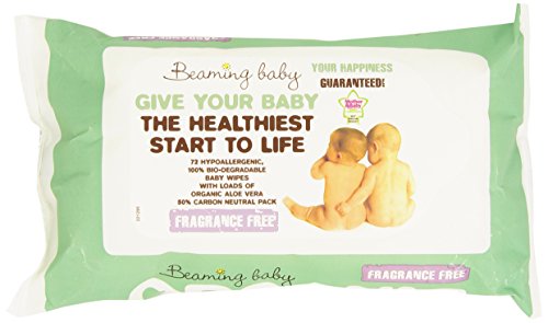 Beaming Baby - Bio-Degradable Baby Wipes, Salviette Ecologiche per Bambini, senza fragranza, con Aloe Vera, 72 salviette