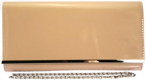 Ladies Large Designer Shinny Patent Leather Style Purse Plain Clutch Bag Evening Bag Handbag- Sugar Sweet Bags J16 (Beige)