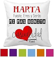 Kembilove Cojín personalizado para Parejas – Fuiste Eres y seras mi mas bonita casualidad – Cojín con nombre P