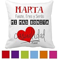 Kembilove Cojín personalizado para Parejas – Fuiste Eres y seras mi mas bonita casualidad – Cojín con nombre Personalizado para Parejas y Enamorados – Cojín para San Valentín – Regalo Original