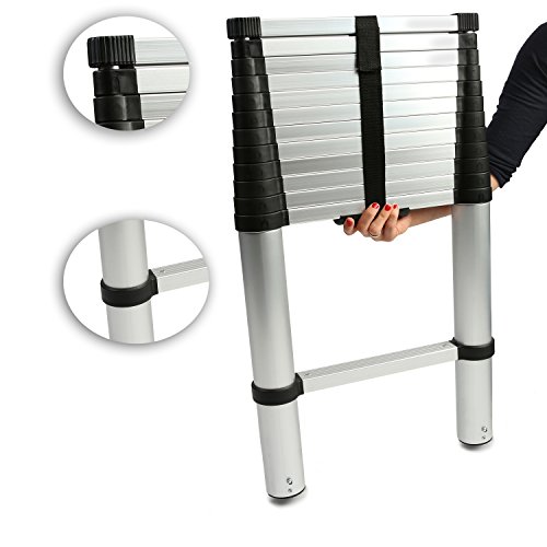 TRESKO® Aluminium Teleskopleiter Anlegeleiter in 3 Größen 2,60 Meter – 3,20 Meter – 3,80 Meter | Norm EN131| SGS geprüft (3,20m) - 2