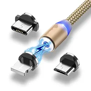 TUFFPACK Micro USB Magnetic Charging Cable with LED Compatible with All Android Devices (Phones & Tablets (Golden)