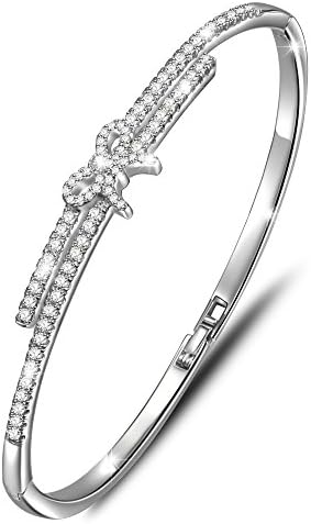 Dawanza-Mother's Day Gifts Bracelet For Women White Gold Plated-White Bow Shape-Fashionable Cubic Zirconia Bangle