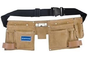 BARGAINWORLDUK LEATHER TOOL BELT CAR BUILDERS 11 POCKET TYPE DOUBLE POUCH TOOLBELT STORAGE (S32)