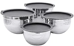 Kitchen Kemistry Stainless Steel German Bowl Set with 4 Different Sizes (1, 1.5, 3 and 5 Quart, Silver) -4 pieces