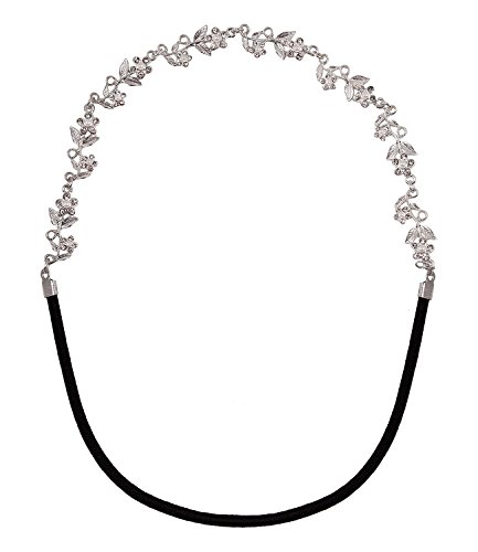 SIX „Party“ elastisches Haarband Kopfband Kopfkette mit silberner Blüten-Kette mit weißem Strass, Mini-Perle (252-973) - 3