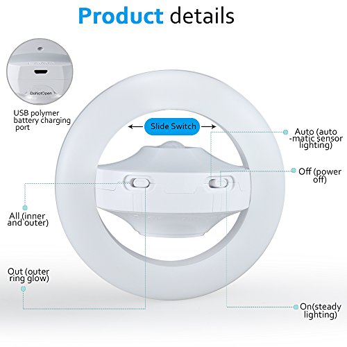 Bovon Motion Sensor Night Light, Portable 360° Rotating Sensor Step Light LED Dimmable Rechargeable PIR Security… - Image 7