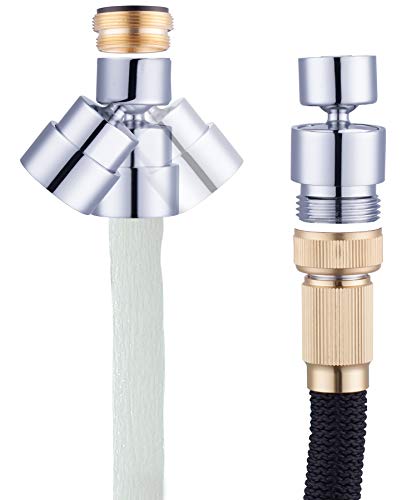 Waternymph 2 in 1 Faucet Aerator with Adapter to Connect Garden Hose/Other 3/4'' Thread Hose, Big Angle Swivel Kitchen Sink Aerator with Movable Lid to Cover the 3/4'' Thread -Polished Chrome