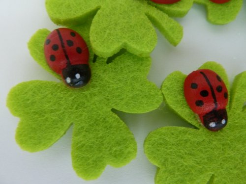 Kleeblatt Kleeblätter aus Filz mit Marienkäfer und Klebepad in 22er Pack Dekoration aus Filz mit Glückskäfer Streudeko Streuteile als Glücksbringer Tischdeko - 7