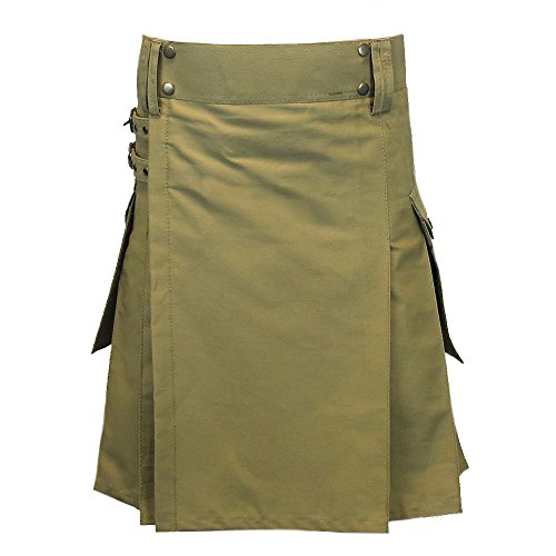 Tartanista - Kilt escocés de trabajo para hombre - Algodón alta resistencia - Caqui - UK46 (117 cm)