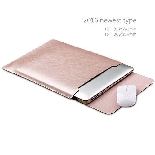 GENORTH® Wasserdicht Mikrofaser PU Leder Laptop Hülle für MacBook Pro 13 Zoll mit innen- und Außenbereich Mauspad(New MacBook Pro 13'' in 2016, Rose Gold)