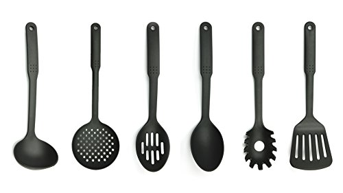 Premium Kunststoff Kochset mit 6 Teilen | BPA-frei und Antihaftbeschichtung | spülmaschinenfestes Kochset | leicht zu reinigen | Servierlöffel, großer Seier, Pfannenwender, Schaumlöffel, Kelle und Pasta-Löffel, Kochlöffel