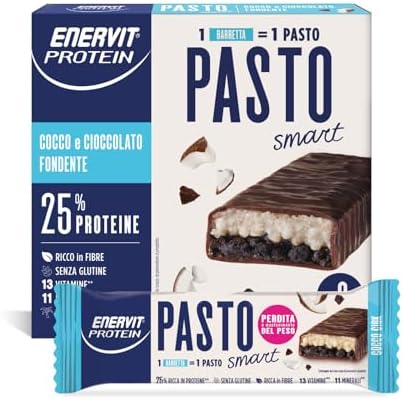 Enervit Protein Pasto Smart Cocco Ciok, Barretta Proteica Sostitutiva del Pasto, Gusto Cocco e Cioccolato Fondente, Per il Controllo del Peso, 1 Barretta=1 Pasto, Senza Glutine, 6 Barrette da 55g