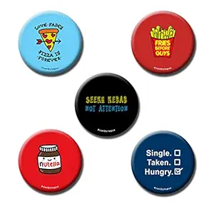 PrintOctopus Set of 5 - Food Merchandise - Food Pin Badge + Fridge Magnet (2 in 1) | Rakhi Gift for Brother & Sister by PrintOctopus