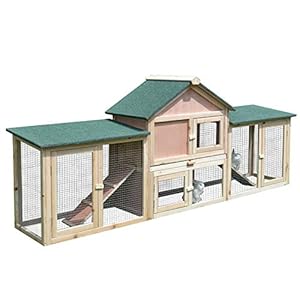 Pawhut Conejera de Exterior Grande Gallinero Pajarera Granja Casa para Animales Pequeños Jaula Mascota Conejos Gallinero 210×45.5×84.5cm
