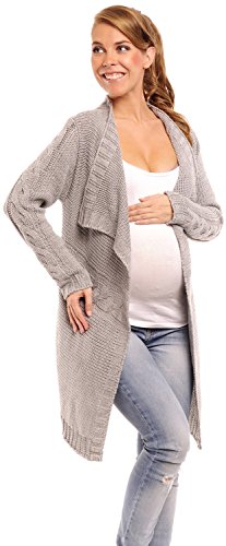 Happy Mama Women's Maternity Waterfall Cardigan Cable Knit Coat Long Wrap 326p (Grey, ONE SIZE UK 8/10/12)