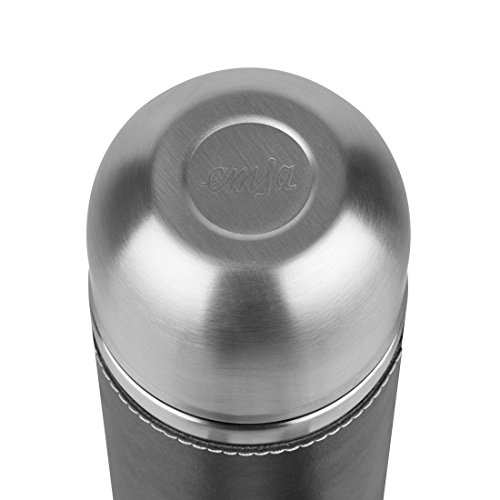 Emsa 502437 Isolierflasche, Mobil genießen, 1 l, Safe Loc Verschluss, Echtleder-Mantel, Schwarz, Senator Class - 3