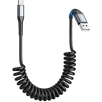 Cavo USB C A USB C Spirale 90° SUNGUY – 2 Pezzi Da 1,5m (Estensibile 0,4-1m) – Per Auto Android E Ricarica Rapida