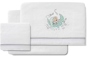 Danielstore Sabanas Cuna Bebe Sabanas Coralina Sabanas Cuna para Bebes Cuna Standard 60X120 Sabanas de Invierno Extrasuave (Bajera+encimera+Funda Almohada) (1.0 New Sleeping BCO Verde)