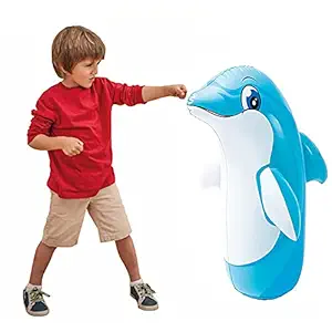 NHR Hit Me Inflated Toy for Kids Inflatable Dolphin Toy Water Filled Base BOP for Toddlers PVC Punching Bag for Kids (Blue)