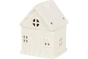 SJ TRADERS White Gingerbread House Oil Burner, Ceramic Gifts for Christmas, House Shape Design Essential Oils & Wax Melt Burners, Aromatherapy Tealight Candle Holders for Home and Room Decor (White)