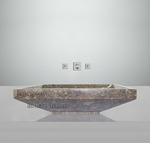 Irk River Natural Marble Stone Sink Bathroom Counter Top Vessel Basin Wash Bath Countertop Sink Rectangular 20" Fossil Grey - IR-022