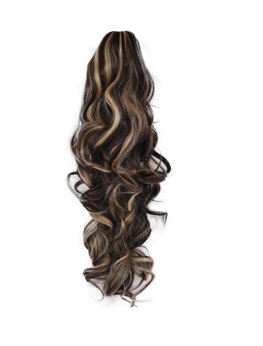 Elegant Hair - 22" PONYTAIL Clip in Hair Piece WAVY Dark Brown/Blonde Mix #4/613 REVERSIBLE Claw Clip Attachment 250g