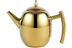 OnePine Teiera in acciaio inox, 1 litro, caffettiera con filtro, teiera per tè sfuso, lavabile in lavastoviglie (oro)