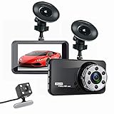 ELFL 1080P Full HD-Autokamera, Doppelobjektiv-Autofahrer, DVR-Armaturenbrett-Autorecorder, 170 ° Weitwinkel-WDR mit 3,0'LCD-Anzeige Nachtsicht-Bewegungserkennung und G-Sensor