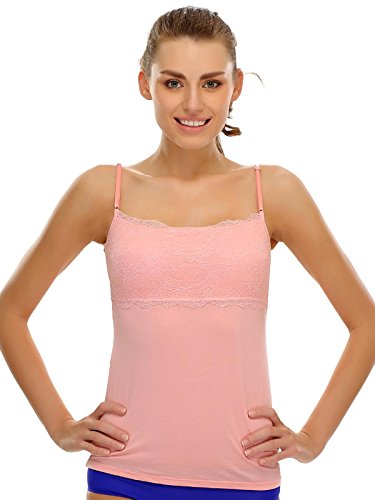 Clovia Women's Soft Cotton Lacy Padded Camisoles Free Size Orange