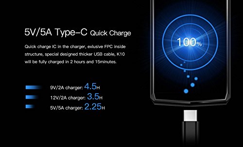 OUKITEL K10 Smartphone 4G Android 7,1 OS, 6 Pollici(18:9) Schermo Telefoni, 13MP + 8MP Anteriore, 21MP + 8MP Posteriore Fotocamera 11000mAh Cellulari, Processore Octa-core da 2,0 GHz Telefonia Mobile con 6GB RAM + 64GB ROM, Doppio SIM, Impronta Digitale Posteriore - Nero