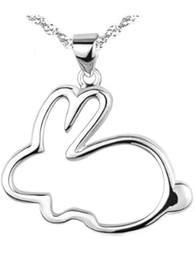 Rhodiniert 925 Sterling Silber Häschen Kaninchen Anhänger Halsketten Damen Kette