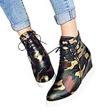 Tianwlio Frauen Herbst Winter Stiefel Schuhe Stiefeletten Boots Damen Mode Camouflage Stiefeletten Wedges Booties Schnürschuhe für Schuhe Armeegrün 40